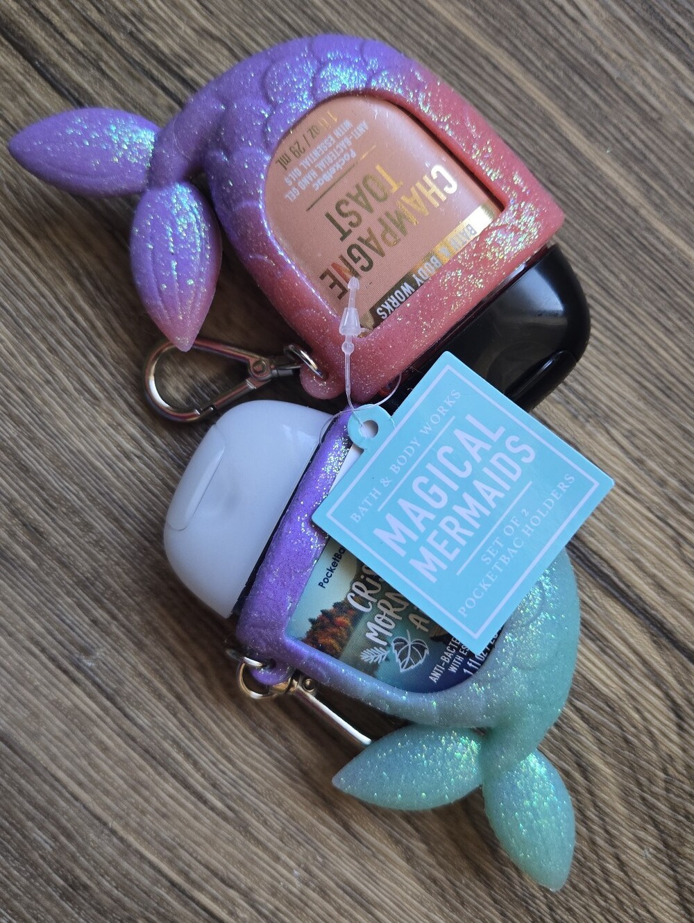 BBW Mermaid Glitter Pocketbac Holder Purple Teal Keychain + Free Hand Sanitizer - Picture 6 of 6